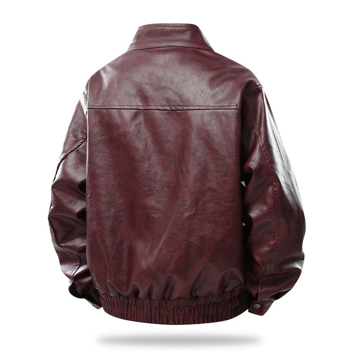 Herren Modern geschnittene Kunstleder-Fliegerjacke mit Stehkragen, Reißverschluss und elastischem Saum Drune