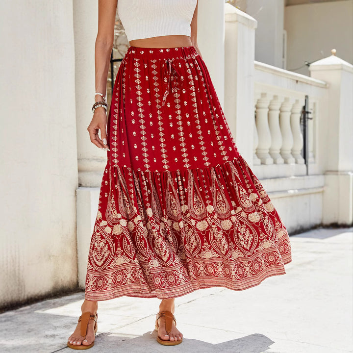 Damen weite Boho-Rock mit verzierten Volants Drune
