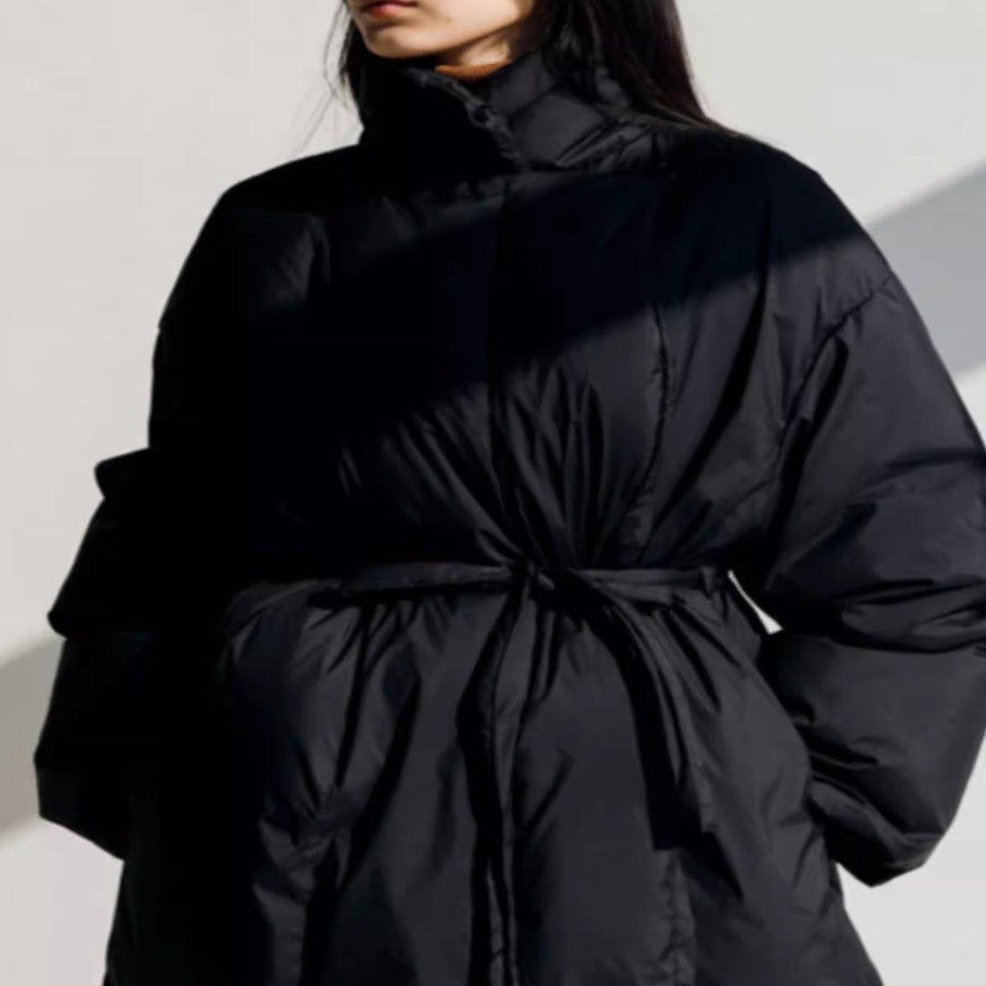 Damen Wattierter Longline-Parka mit Wickel-Bindegürtel und Volumenärmeln Drune
