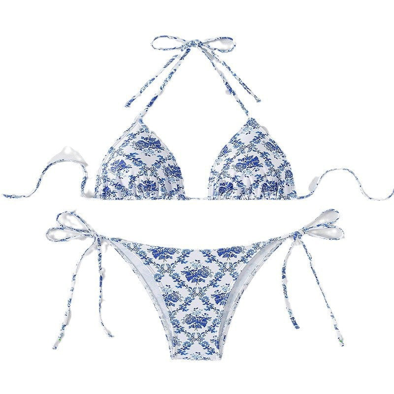 Damen Triangel-Bikini mit modischem Blütenmuster und verstellbaren Trägern Drune