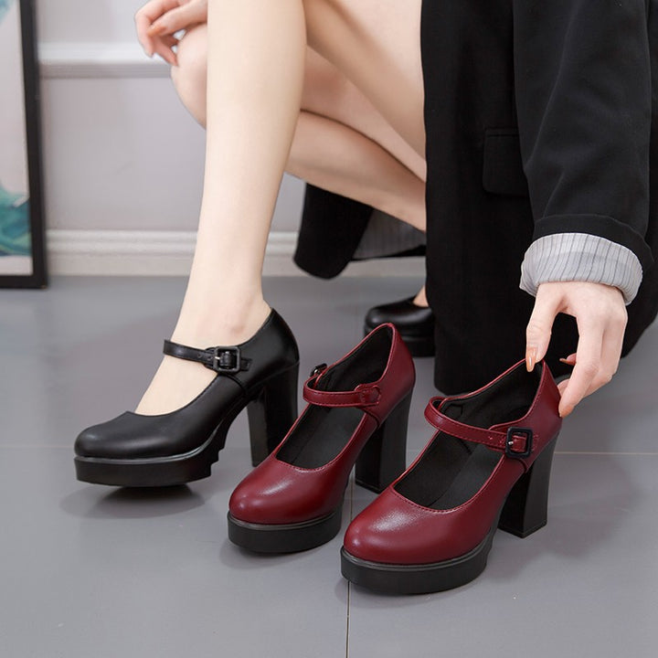 Damen elegante Mary Jane Pumps mit dekorativem Riemen und komfortablem Blockabsatz Drune