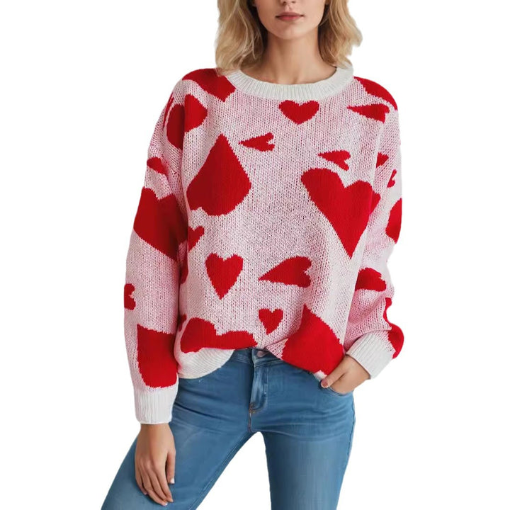 Damen gemütlicher Pullover mit verspieltem Herzmotiv Drune