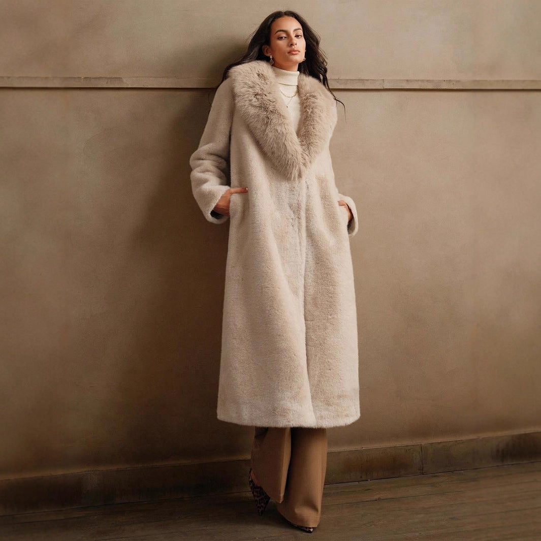 Damen Luxus Kunstpelz-Mantel mit elegantem Revers Drune