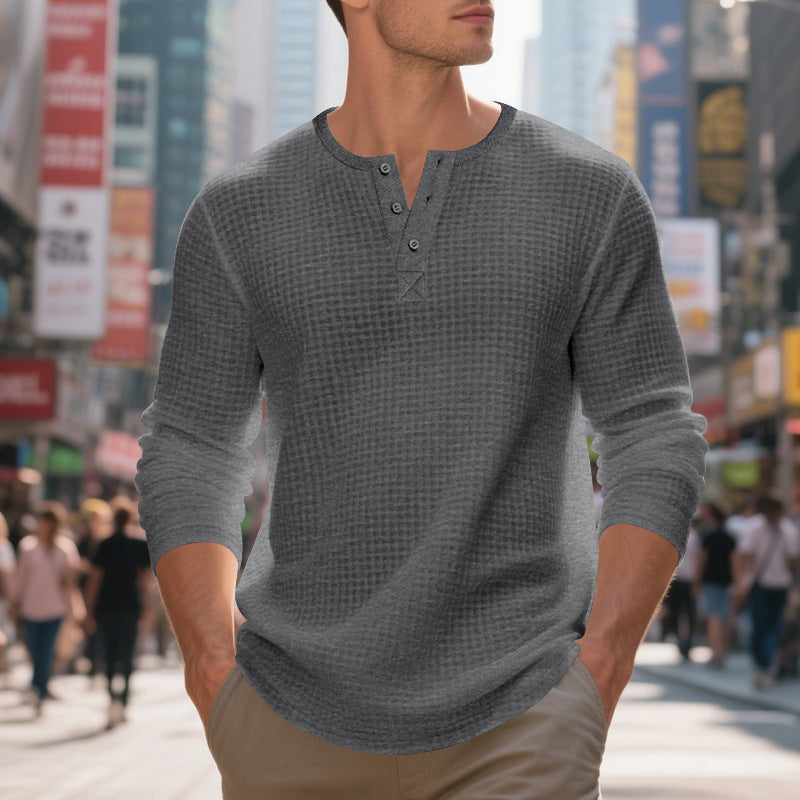 Herren nan thermoregulierendes Waffel-Thermalshirt mit Kurzknopfleiste und gerundetem Saum Drune