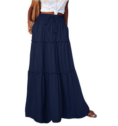 Damen Langer, fließender Faltenrock mit elastischem Taillenbund und praktischen Taschen Drune