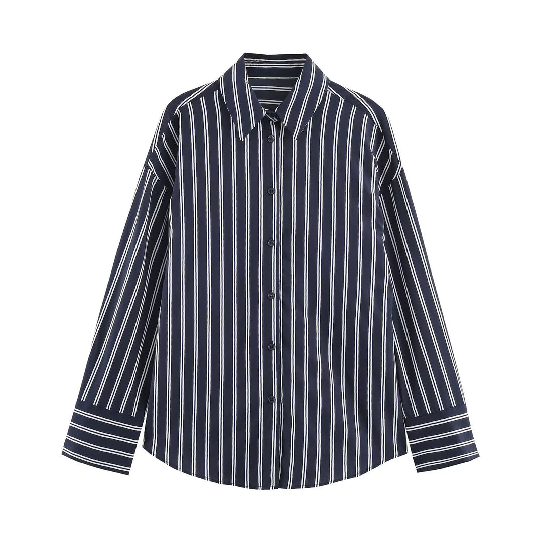 Damen Oversize-Streifenbluse mit Hemdkragen und Manschetten Drune