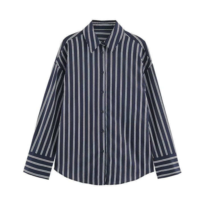Damen Oversize-Streifenbluse mit Hemdkragen und Manschetten Drune