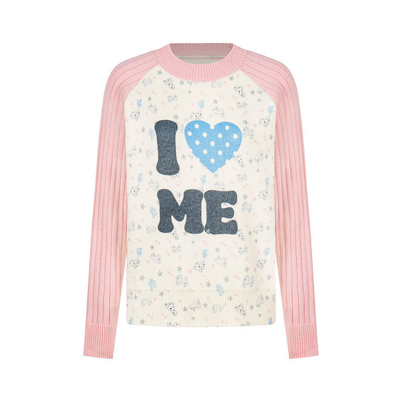 Damen Feinstrick-Pullover mit Applikations-Statement, gerippten Raglanärmeln und Mini-Print Drune