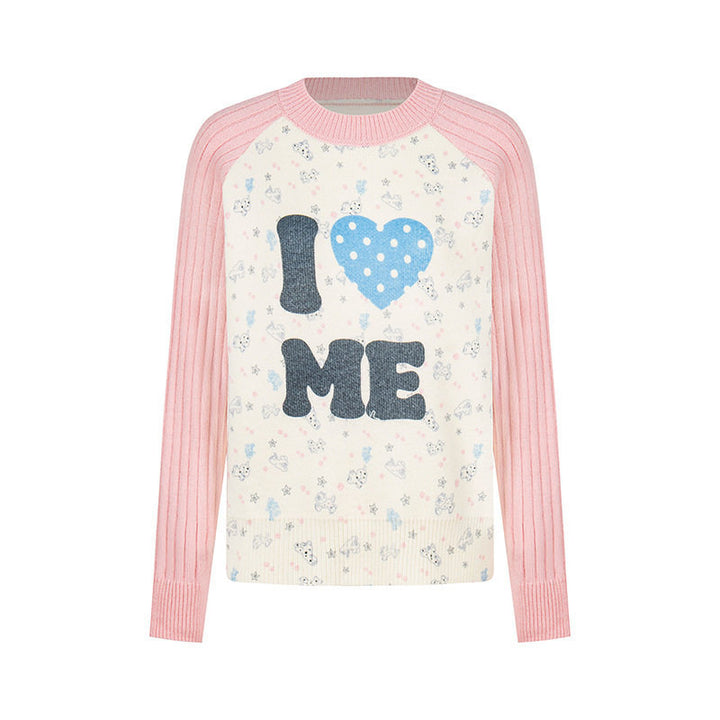 Damen Feinstrick-Pullover mit Applikations-Statement, gerippten Raglanärmeln und Mini-Print Drune