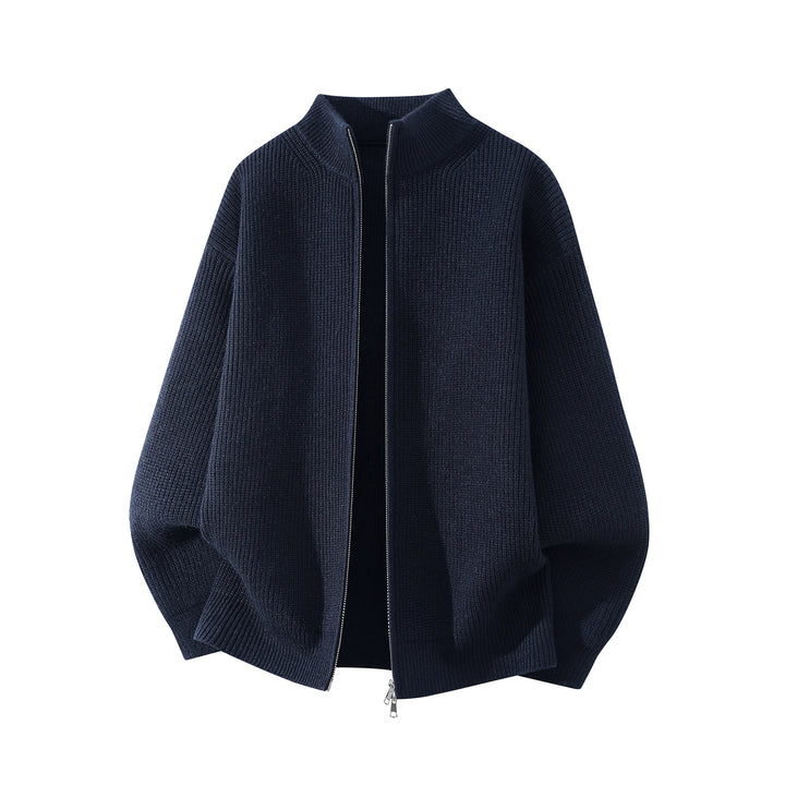 Herren Oversize Grobstrick-Zipcardigan mit Stehkragen und Zwei-Wege-Reißverschluss Drune