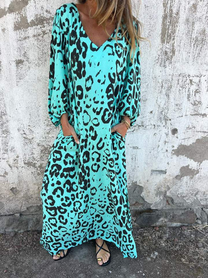 Damen V-Ausschnitt Maxikleid mit Seitentaschen und lockerer Passform Drune