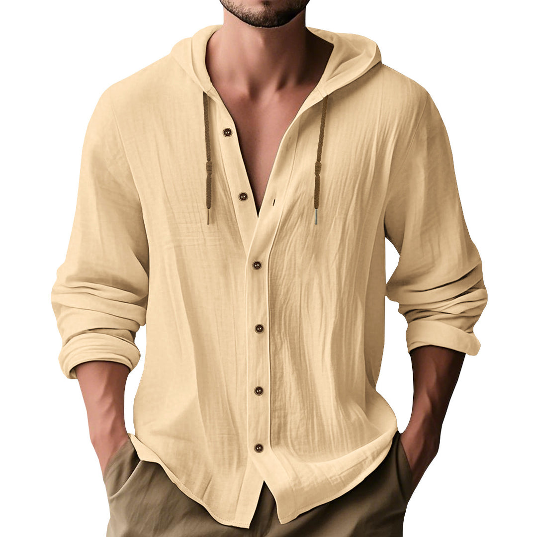 Herren lässiges Hemd mit Kapuze und Knopfdetails Drune