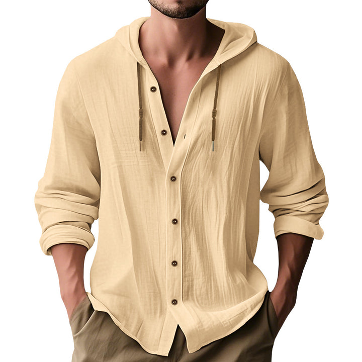 Herren lässiges Hemd mit Kapuze und Knopfdetails Drune