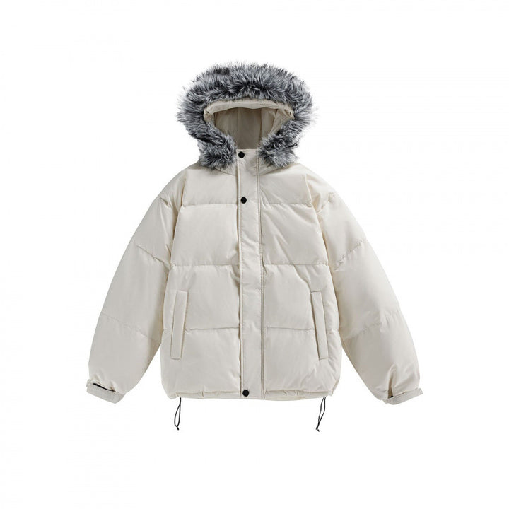 Unisex Wattierte Kapuzenjacke mit abnehmbarer Kunstfellkapuze und Boxy‑Silhouette Drune