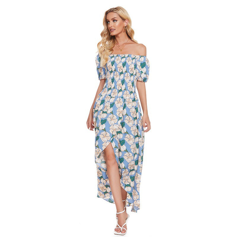 Damen Maxi-Kleid mit schulterfreiem Design und floralen Rüschendetails Drune