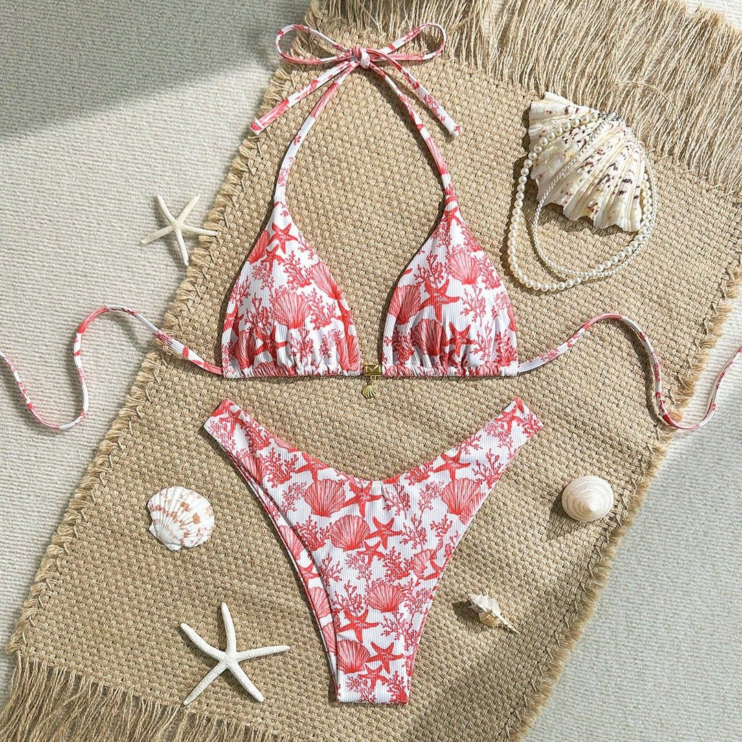 Damen Triangel-Bikini mit maritimem Korallenmuster Drune