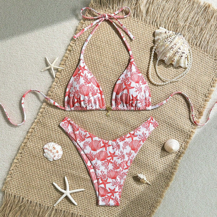 Damen Triangel-Bikini mit maritimem Korallenmuster Drune