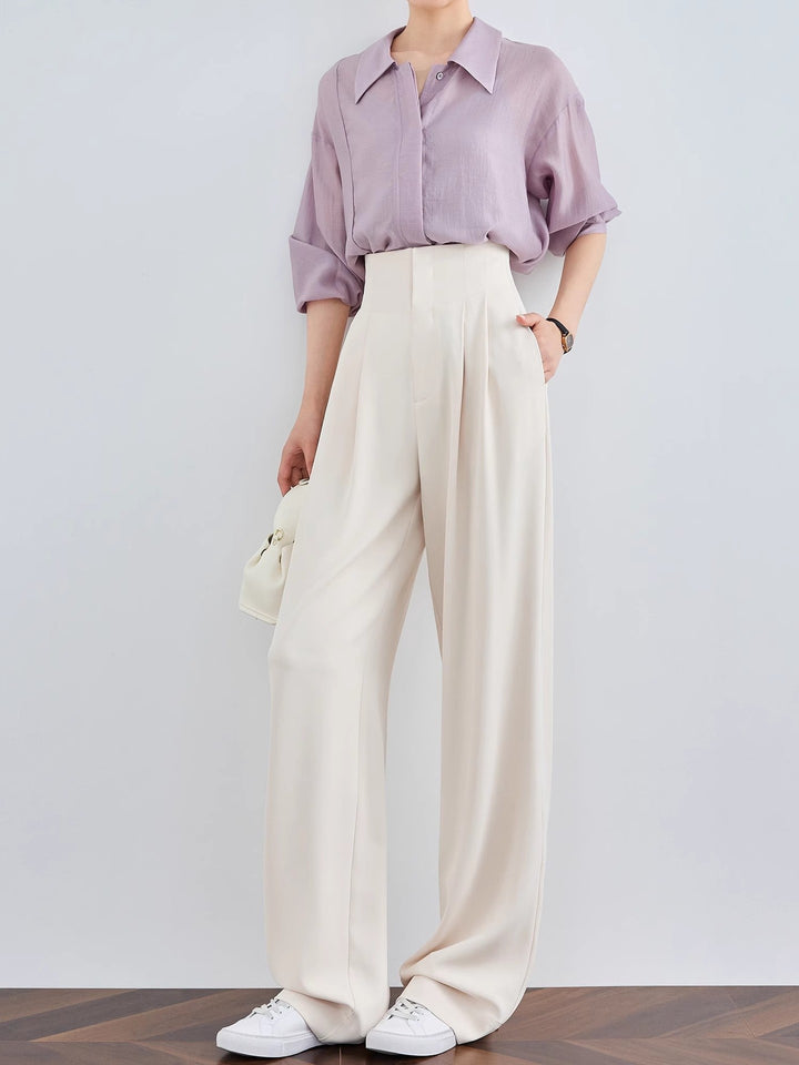 Damen Elegante und lässige High-Waist Stoffhose Drune