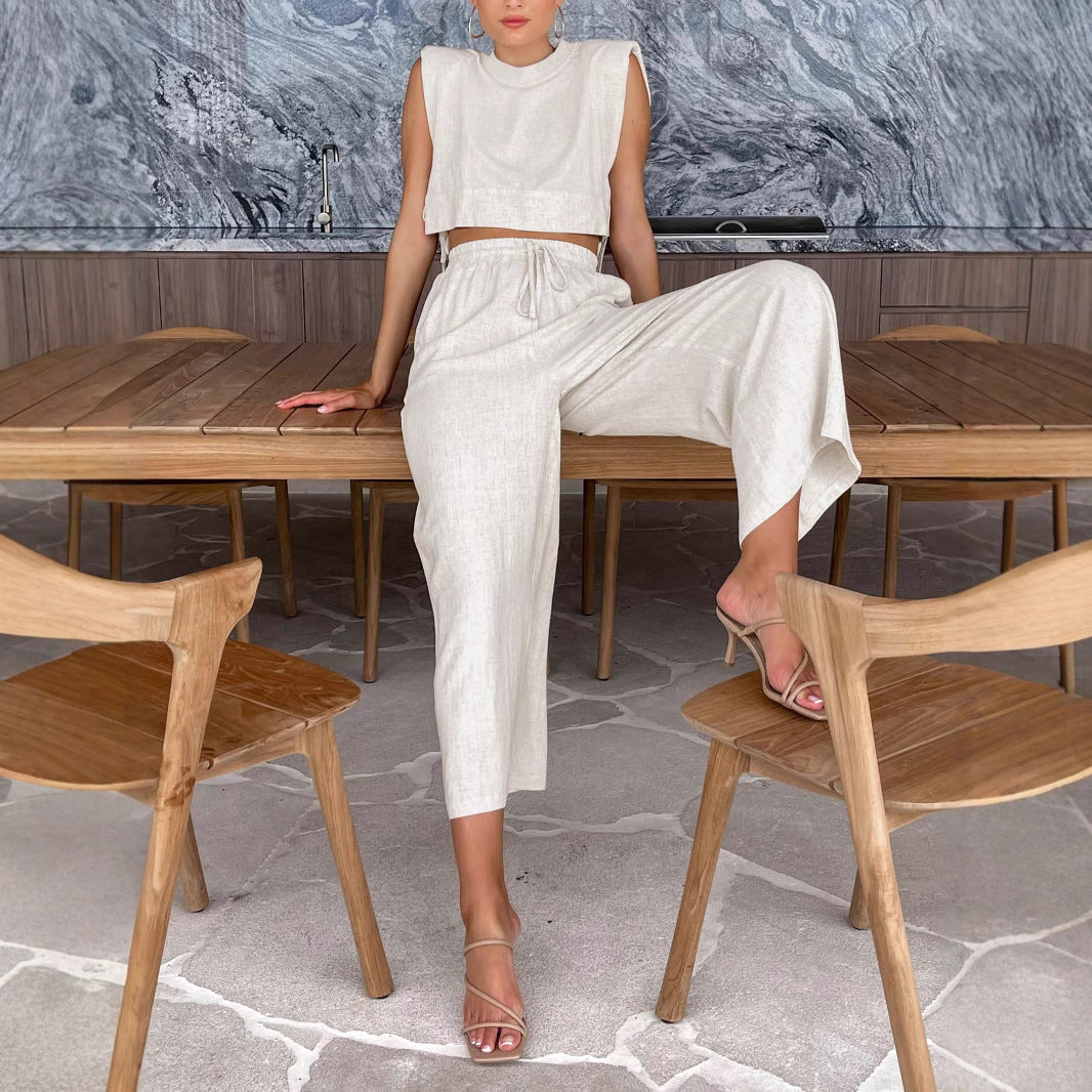 Damen Hochmodisches Two-Piece Set mit breiten Ärmeln und elastischem Bund Drune