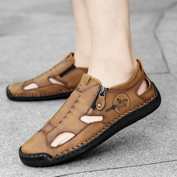 Herren Bequeme Lederfreizeitschuhe mit Reißverschluss und atmungsaktiven Öffnungen Drune