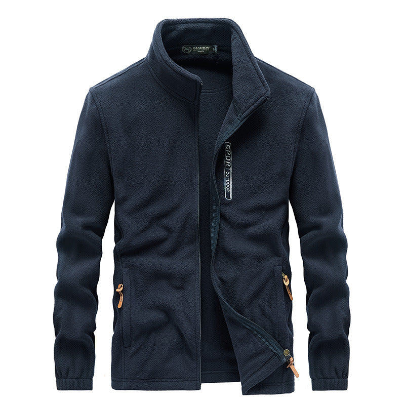 Herren Microfleece-Outdoorjacke mit Stehkragen, Reißverschluss und zipptaschen Drune