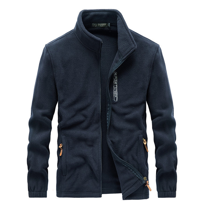 Herren Microfleece-Outdoorjacke mit Stehkragen, Reißverschluss und zipptaschen Drune