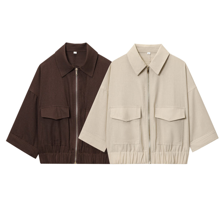 Damen Cropped Oversize‑Blousonjacke mit großen Pattentaschen, durchgehendem Reißverschluss und elastischem Saum Drune