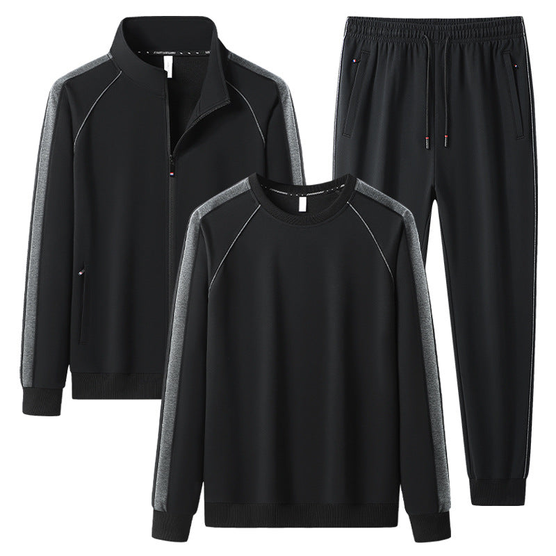 [Herren] Zweiteiliges Trainingsset mit Stehkragen-Zipjacke, Rundhals‑Sweatshirt und konisch geschnittener Jogginghose aus atmungsaktivem Fleece Drune