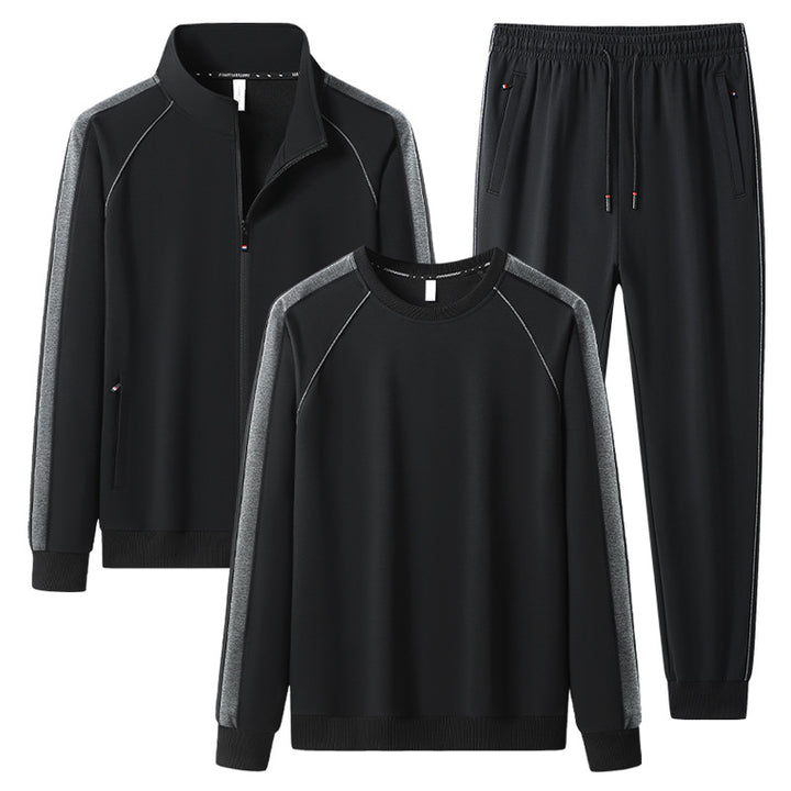 [Herren] Zweiteiliges Trainingsset mit Stehkragen-Zipjacke, Rundhals‑Sweatshirt und konisch geschnittener Jogginghose aus atmungsaktivem Fleece Drune