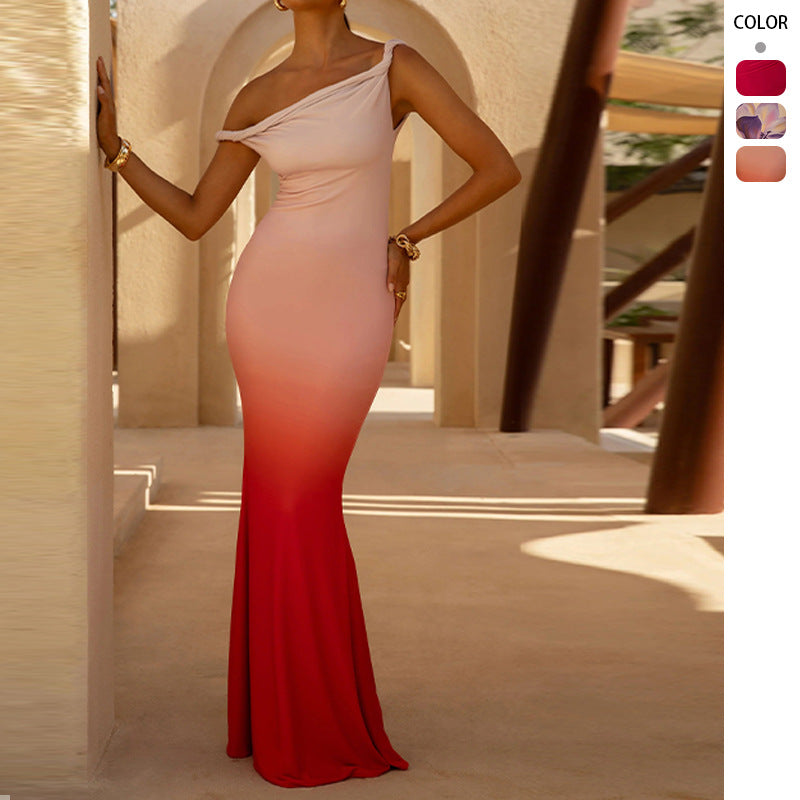Damen figurbetontes Abendkleid mit schulterfreiem Design und seitlichem Schlitz Drune