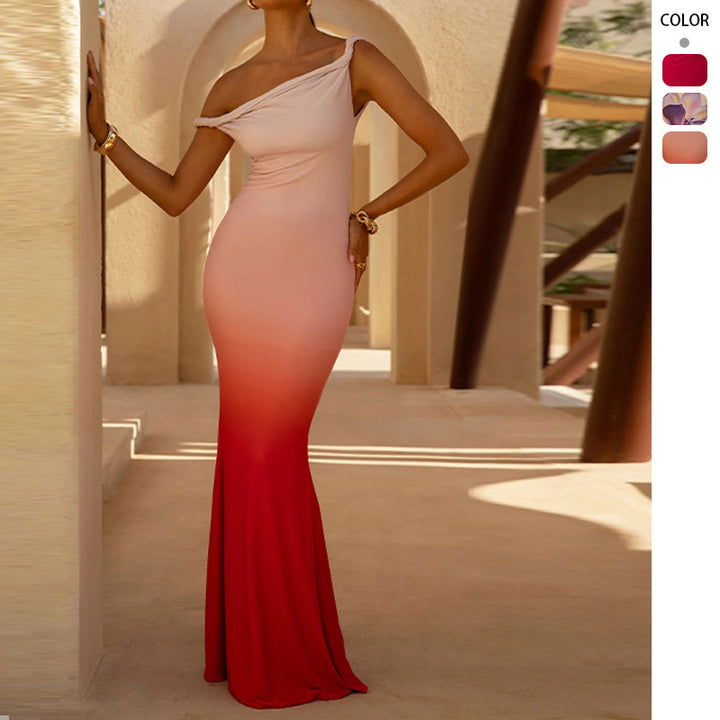 Damen figurbetontes Abendkleid mit schulterfreiem Design und seitlichem Schlitz Drune