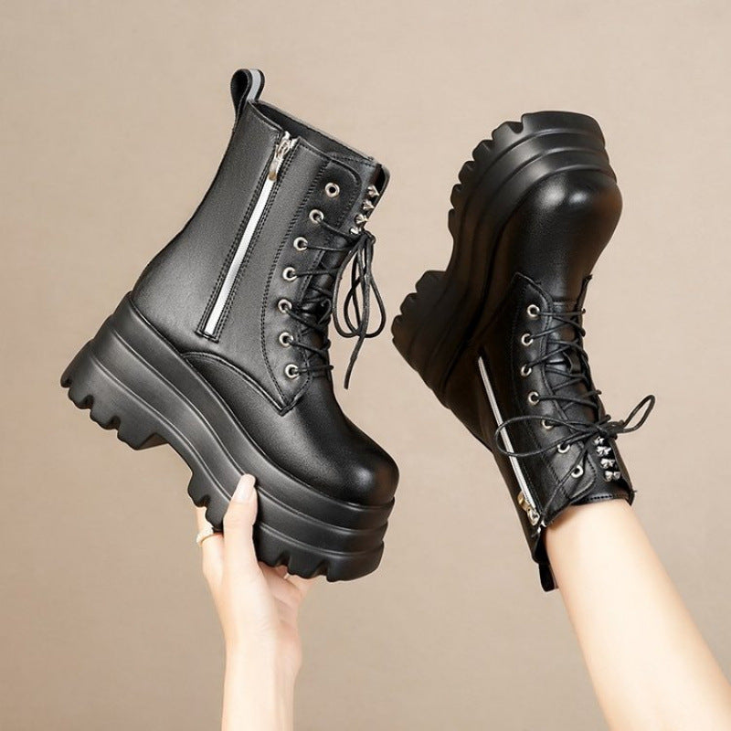 Damen Plateau-Stiefel mit robustem Sohlenprofil und hohem Absatz Drune