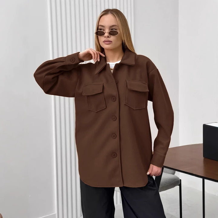 Damen Oversized Hemdblousenjacke mit praktischen Taschen und modernem Schnitt Drune