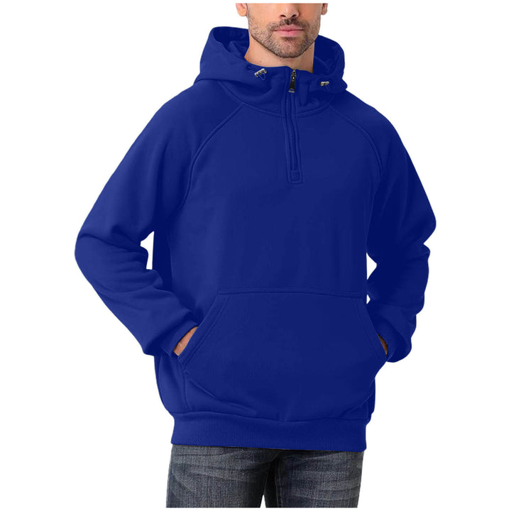 Herren Halbzip-Hoodie mit verstellbarer Kapuze, Kängurutasche und Raglanärmeln Drune