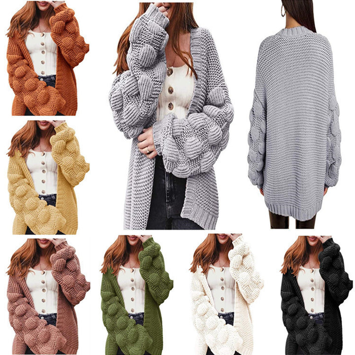 Damen Grobstrick Cardigan mit Puffärmeln und strukturiertem Design Drune
