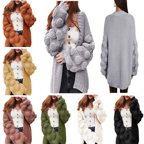 Damen Grobstrick Cardigan mit Puffärmeln und strukturiertem Design Drune