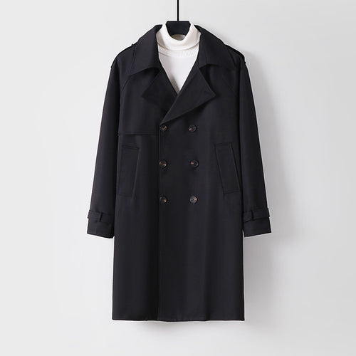 Herren Midilanger Oversize-Trenchcoat mit doppelter Knopfreihe und Schulterklappen Drune