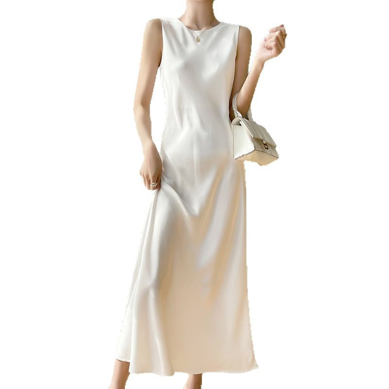 Damen elegantes ärmelloses Kleid mit asymmetrischem Schnitt Drune
