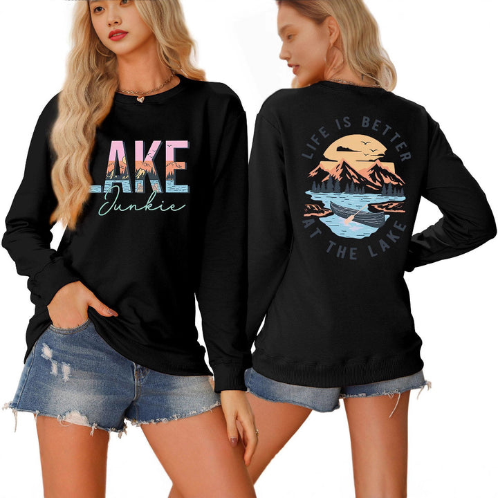 Damen Langarmshirt mit kreativem Lake-Motiv und lässiger Passform Drune