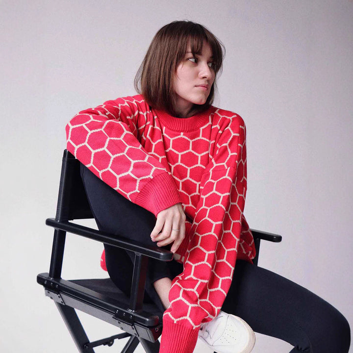 Damen Gemusterter Sweatshirt mit niedlichem Wabenmuster und lockerer Passform Drune