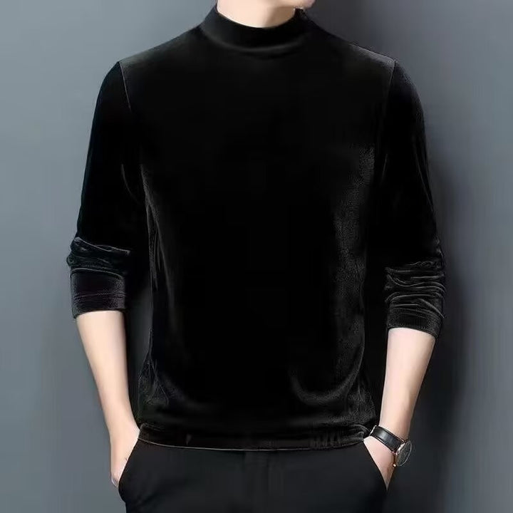 Herren Feiner Samt-Halbrollkragenpullover Slim-Fit Drune
