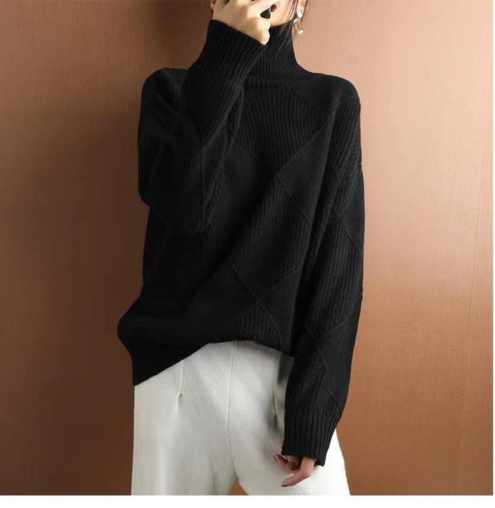 Damen kuscheliger Stehkragenpullover mit strukturiertem Strickmuster Drune