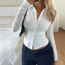 Damen Figurnahes Hemdshirt mit Raffung und taillierter Silhouette Drune