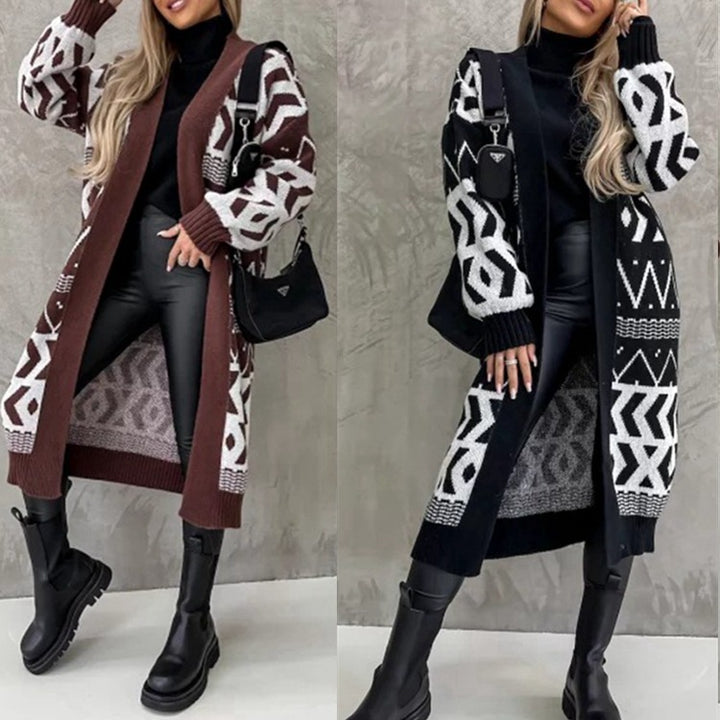 Damen Grobstrickcardigan mit geometrischem Muster und oversized Passform Drune