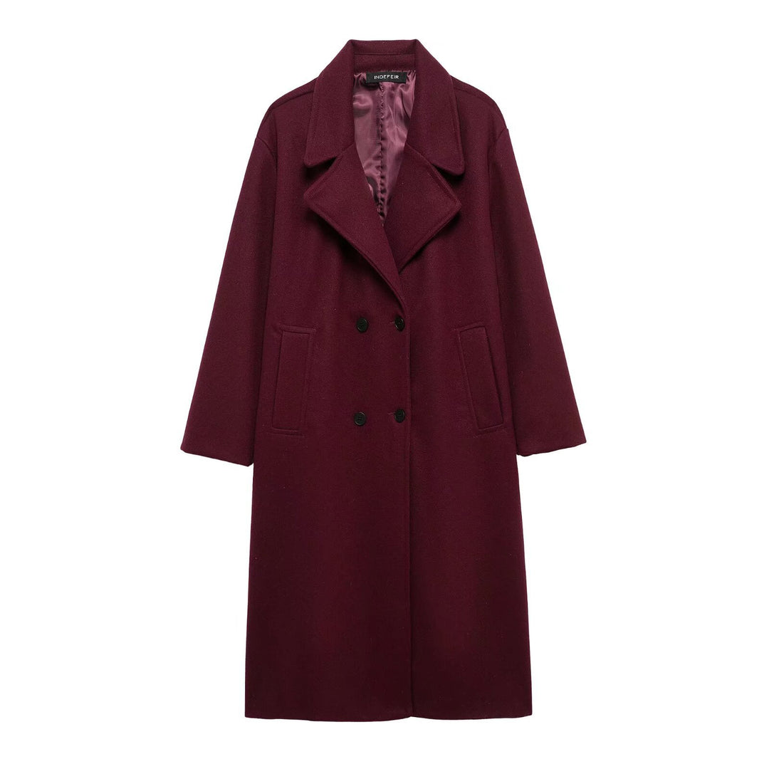 Damen Doppelreihiger Wollmix-Mantel mit Oversize-Schnitt und Reverskragen Drune