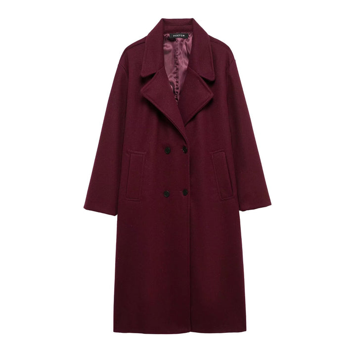 Damen Doppelreihiger Wollmix-Mantel mit Oversize-Schnitt und Reverskragen Drune