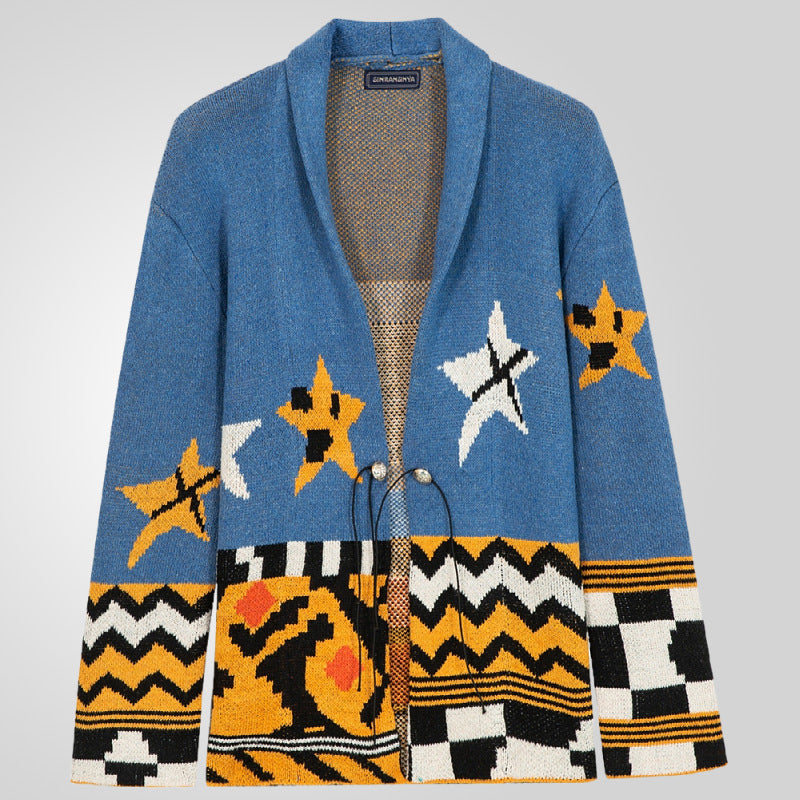 Herren Strickjacke mit einzigartigen Mustern und großer Kapuze Drune