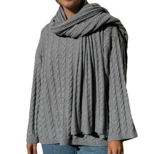 Damen Großer Strickpullover mit Schal Drune