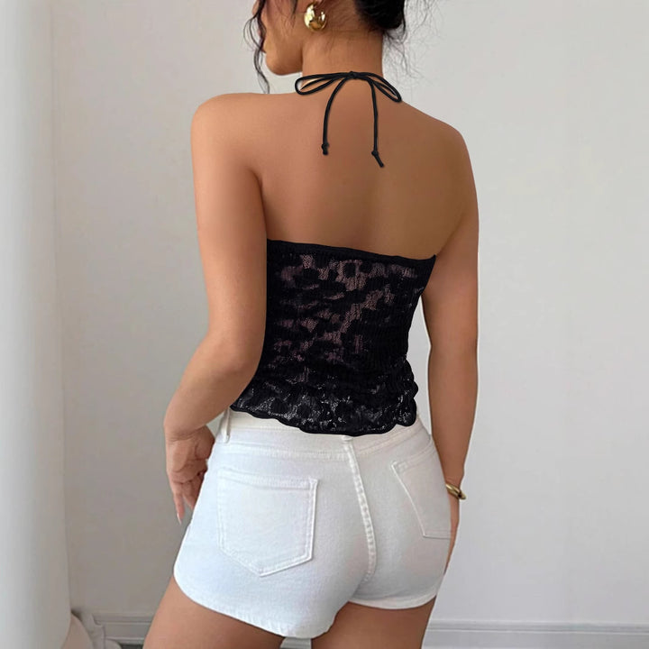 Damen Freizeit Top mit verspieltem Bindeband und Spitze Drune