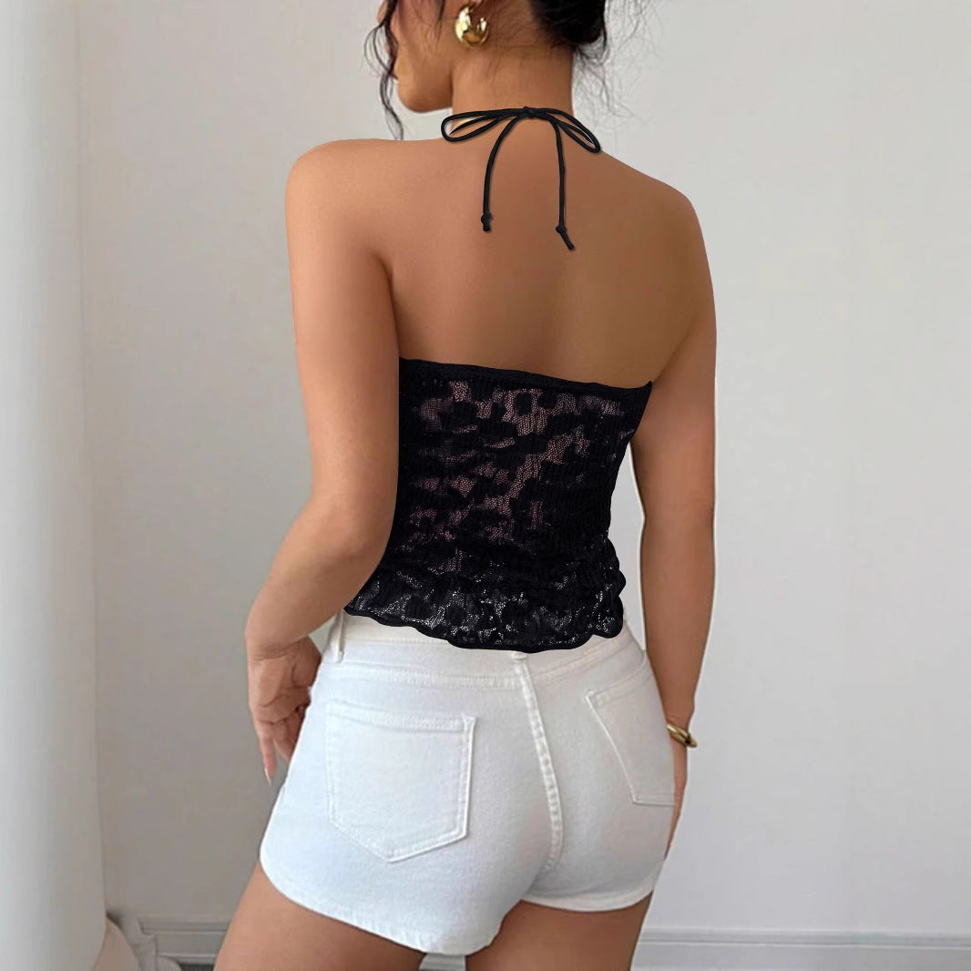 Damen Spitzen-Bustier mit Bindeband und transparentem Design Drune
